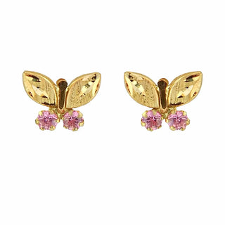 18K Yellow Gold and Pink Zirconia Butterfly Screwback Earrings