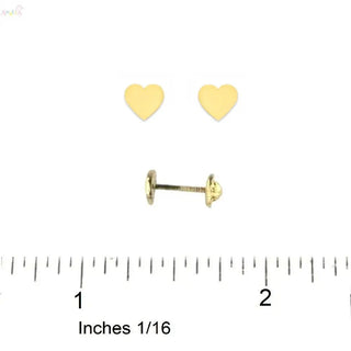 18K Solid Yellow Gold Polished Heart Screwback Earrings