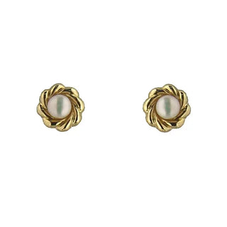18K Gold Pearl or Turquoise Braided Border Screwback Earrings