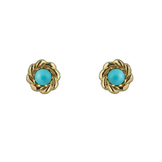 18K Gold Pearl or Turquoise Braided Border Screwback Earrings