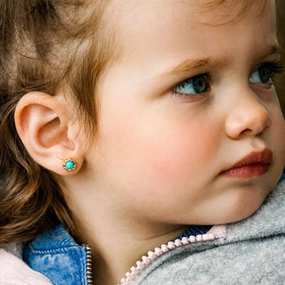 18K Gold Pearl or Turquoise Braided Border Screwback Earrings