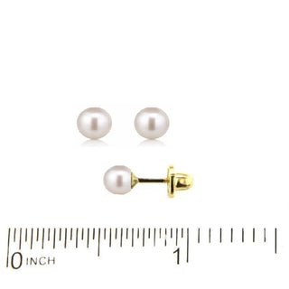 18K Solid Yellow Gold 4 mm. Cultivated Pearl Studs Earrings 
