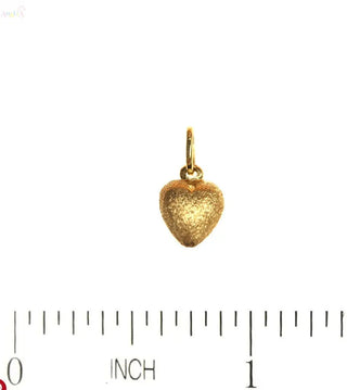 18K Solid Yellow Gold Small Puffy Sandblasted Heart Pendant