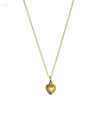 18K Solid Yellow Gold Small Puffy Sandblasted Heart Pendant