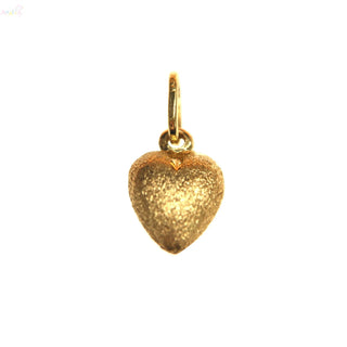 18K Solid Yellow Gold Small Puffy Sandblasted Heart Pendant