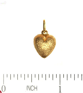 18K Solid Yellow Gold Small Puffy Sandblasted Heart Pendant