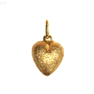 18K Solid Yellow Gold Small Puffy Sandblasted Heart Pendant