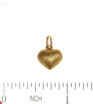 18K Solid Yellow Gold Small Puffy Sandblasted Heart Pendant