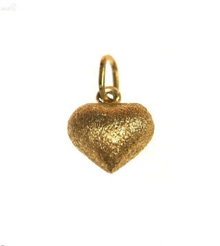 18K Solid Yellow Gold Small Puffy Sandblasted Heart Pendant