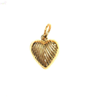 18K Solid Yellow Gold Puffy Heart Pendant with Stripes