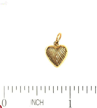 18K Solid Yellow Gold Puffy Heart Pendant with Stripes