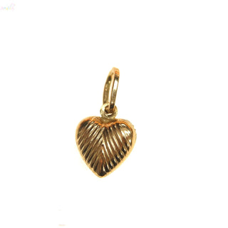 18K Solid Yellow Gold Puffy Heart Pendant with Stripes