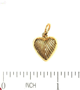 18K Solid Yellow Gold Puffy Heart Pendant with Stripes