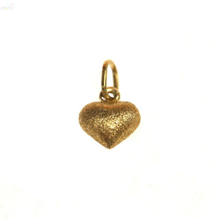 18K Solid Yellow Gold Small Puffy Sandblasted Heart Pendant