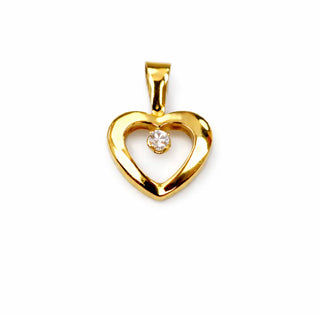 18K Solid Yellow Gold Diamond Open Heart Pendant Necklace