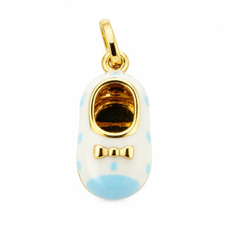 18K Solid Gold White Enamel Shoe Charm Pendant with Blue Toe and Dots