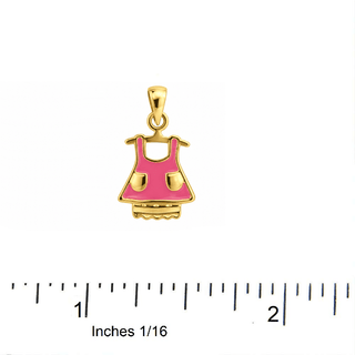 18K Solid Gold Yellow Gold Pink Enamel Girl Dress Pendant with a ruler