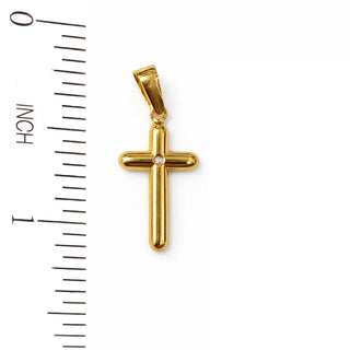 18K Solid Yellow Gold Rounded Cross Pendant with Diamond