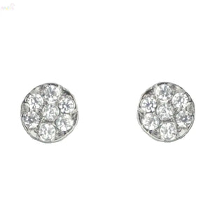 18K White Gold Circle Cluster Zirconia Screwback Earrings