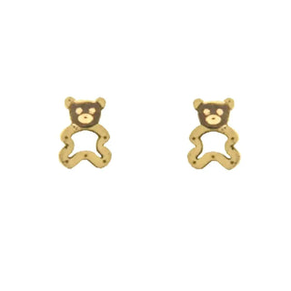 18K Solid Yellow Gold Small Open Satin Teddy Bear Covered Screwback Earrings