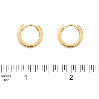 18K Solid Yellow Gold Polished Hinged Hoop Huggie Earrings