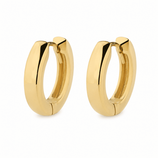 18K Solid Yellow Gold Polished Hinged Hoop Huggie Earrings