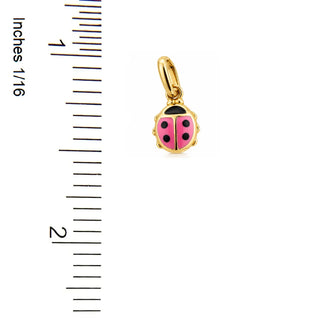 Pingente Joaninha Rosa em Ouro Amarelo 18Kt (6mm/13mm com Argola)