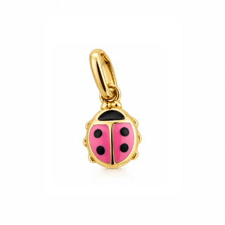 Pingente Joaninha Rosa em Ouro Amarelo 18Kt (6mm/13mm com Argola)
