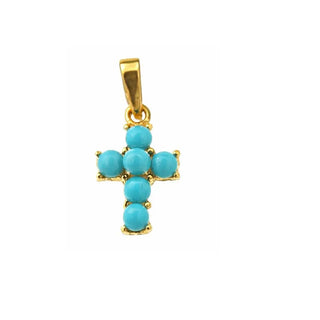 18 Karat Solid Yellow Gold Small Turquoise Cross Pendant