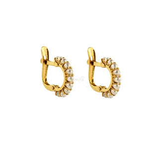 18K Solid Yellow Gold Mini Pearls Small Half Hoops Earrings