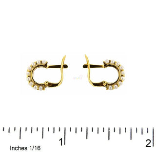 18K Solid Yellow Gold Mini Pearls Small Half Hoops Earrings