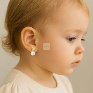 18K Yellow Gold Zirconia and Pearl Heart Screwback Earrings