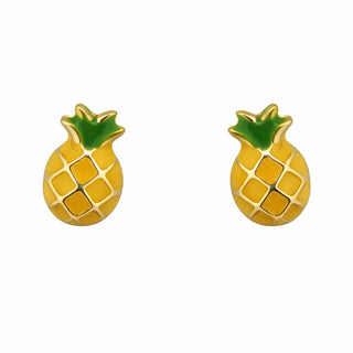 18K Yellow Gold  Enamel Pineapple Covered Screwback Earrings