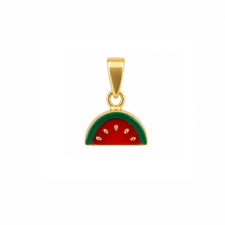18k Solid Yellow Gold Small Enamel Watermelon Pendant