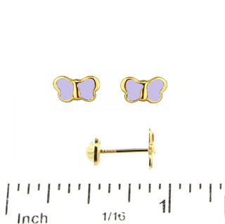18K Yellow Gold Lavender Enamel Butterfly Screwback Earrings  