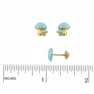 18K Yellow Gold Blue Enamel Mushroom Screwback Earrings