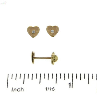 18K Yellow Gold Heart and Zirconia Center Screwback Earrings