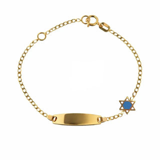 18K Gold Blue and White Enamel Star David Oval Id Bracelet