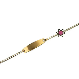 18K Gold Pink and White Enamel Star of David Id Bracelet