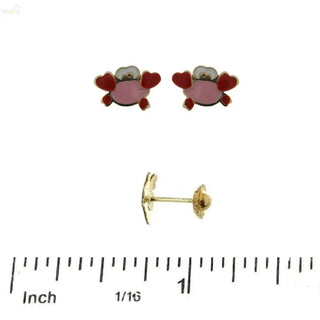 18K solid yellow gold pink enamel crab stud covered screwback earrings