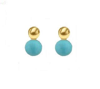 18K Yellow Gold You and Me Turquoise Bead Screwback Earrings
