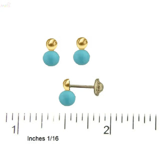 18K Yellow Gold You and Me Turquoise Bead Screwback Earrings