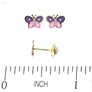 18K Gold Lilac and Pink Enamel Butterfly Screwback Earrings