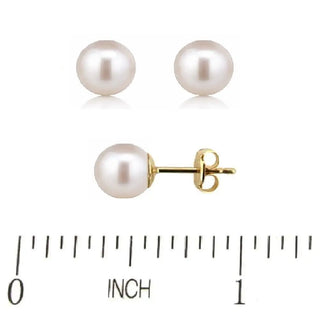 18k Solid Yellow Gold 6mm. Pearl Stud Post Earrings
