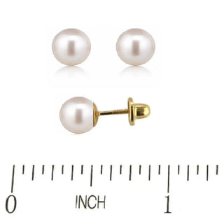 18k Solid Yellow Gold 6mm Pearl Stud Screwback Earrings