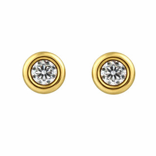 18K Gold Zirconia Bezel Stud Covered Screwback Earrings