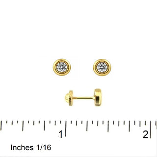 18K Gold Zirconia Bezel Stud Covered Screwback Earrings