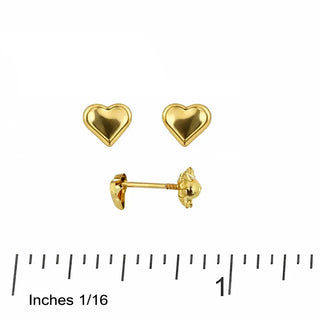 18K Solid Gold Small Heart Polished Screwback Earrings