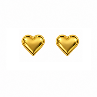 18K Solid Yellow Gold Heart Covered Screwback Earrings 6mm