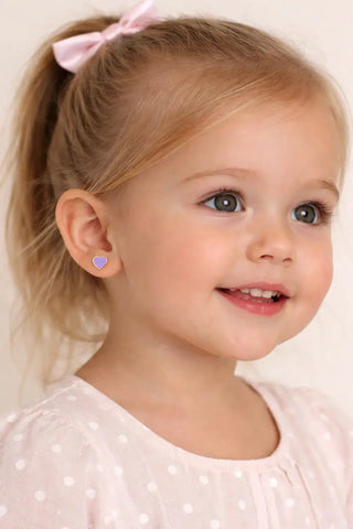 pr18K Yellow Gold Small Lilac Enamel Heart Screwback Earrings